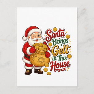 Santa Bring Gelt in this House Christmukkah Jew Postcard
