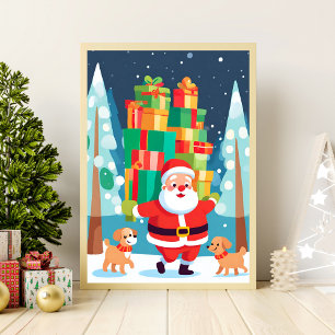 Santa Bringing Presents and Puppies Wall Art