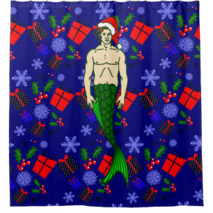 santa brunette merman ugly xmas gifts shower curtain