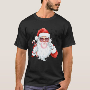 Santa Bubble Gum Pink Heart Sunglasses Christmas T-Shirt