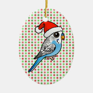 Santa Budgie Blue Ceramic Tree Decoration