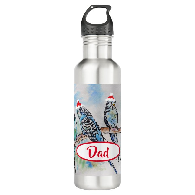 Santa Budgie Christmas Budgies Budgerigar Bird Dad 710 Ml Water Bottle (Front)