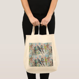 Santa Budgie Christmas Watercolor Painting Bird Tote Bag