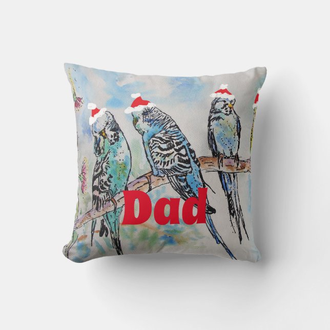 Santa Budgie Parrot Budgies dad Father Cushion (Front)
