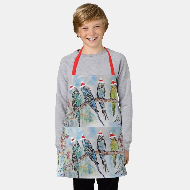 Santa Budgies Budgie bird Boys Christmas Apron (Worn)