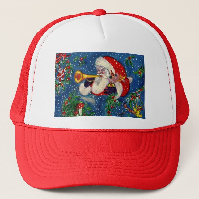 SANTA BUGLER Musical Christmas Trucker Hat (Front)