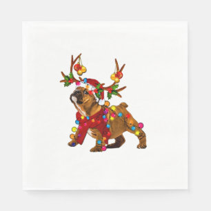 Santa bulldog gorgeous reindeer Light Christmas Napkin
