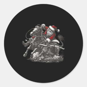 Santa Bulldogging Christmas Cowboy Santa Rodeo Xma Classic Round Sticker