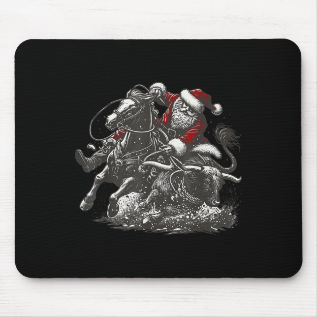 Santa Bulldogging Christmas Cowboy Santa Rodeo Xma Mouse Pad (Front)