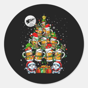 Santa Bunnies And Beer Gles Christmas Tree Drinker Classic Round Sticker