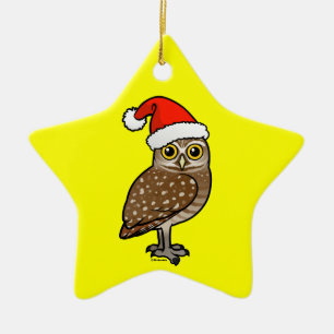 Santa Burrowing Owl Ceramic Tree Decoration