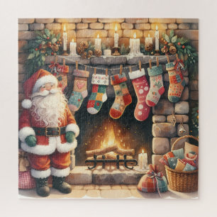 Santa by Fireplace Christmas Stockings Jigsaw Puzzle