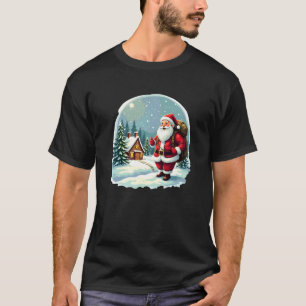 Santa Cabin in Snowy Christmas Night T-Shirt