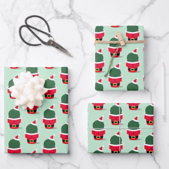 Santa Cactus Christmas Wrapping Paper Sheet (Front)