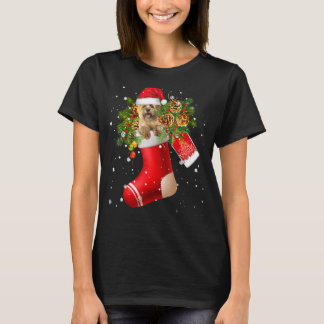 Santa Cairn Terrier In Christmas Sock Pajama T-Shirt