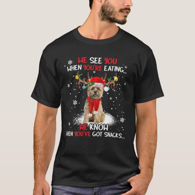 Santa Cairn Terrier Reindeer Light Christmas Pajam T-Shirt (Front)