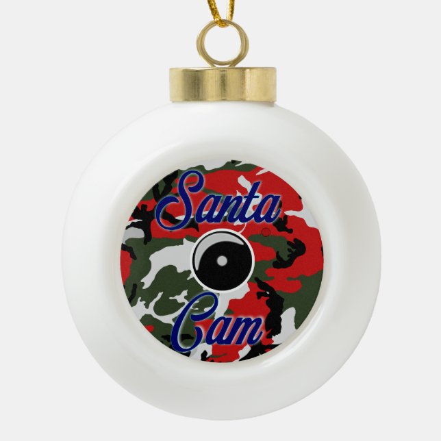 Santa Cam Christmas Camo Ornament/Santa Camera Cam Ceramic Ball Christmas Ornament (Front)