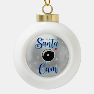 Santa Cam Christmas Ornament/Santa Camera Silver Ceramic Ball Christmas Ornament