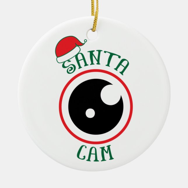 Santa Cam Cute Modern Festive Christmas Ceramic Ornament (Front)