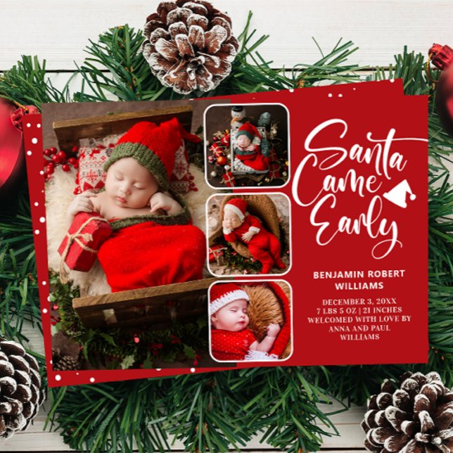 Santa Came Early Birth Photo Collage Announcement (Creator Uploaded)