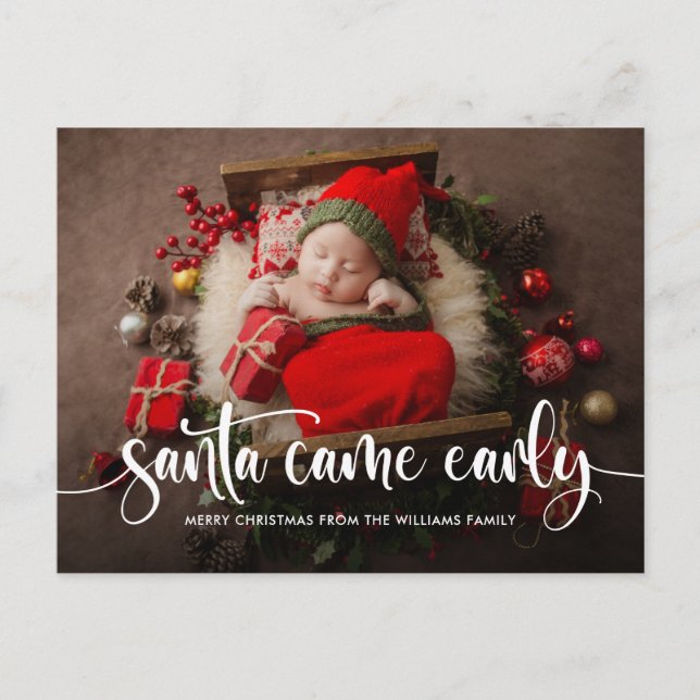 Santa Came Early Christmas Birth Announcement Postcard (Front)