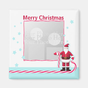 Santa, Candy Cane and Stars Christmas Photo Magnet
