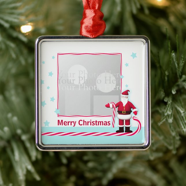 Santa, Candy Cane and Stars Christmas Photo Metal Tree Decoration (Tree)