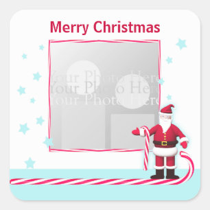 Santa, Candy Cane and Stars Christmas Photo Square Sticker