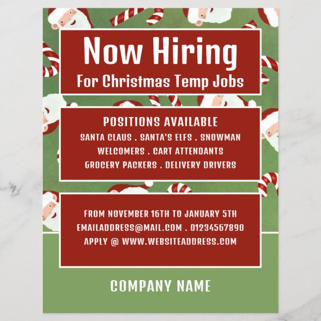 Santa Candy, Seasonal Recruitment Advertising Flyer (Front)