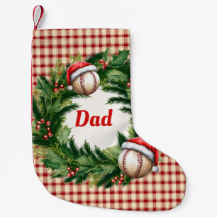 Santa Cap Baseball Dad Personalized Small Christmas Stocking
