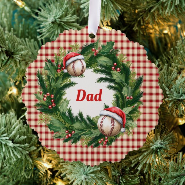 Santa Cap Baseball Dad Personalized Tree Decoration Card (Insitu (Tree))