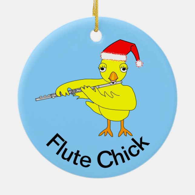 Santa Cap Flute Chick Ceramic Ornament (Back)