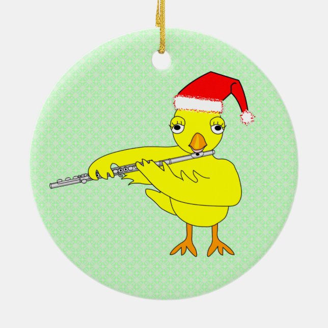Santa Cap Flute Chick Ceramic Ornament (Back)