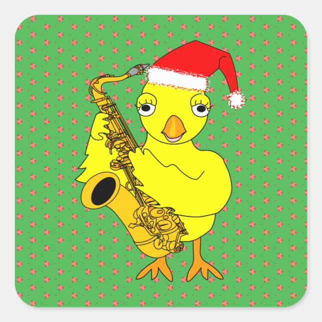 Santa Cap Saxophone Chick Square Sticker (Front)