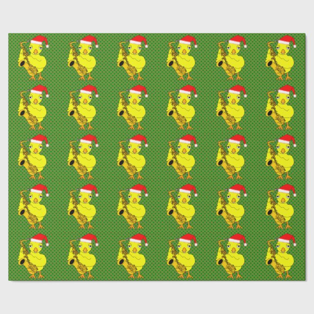 Santa Cap Saxophone Chick Wrapping Paper (Seam)