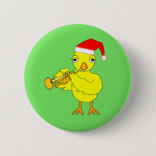 Santa Cap Trumpet Chick 6 Cm Round Badge