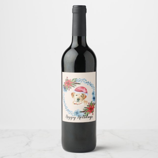 Santa Cap Yellow Lab Customisable Holiday Wine Label (Front)