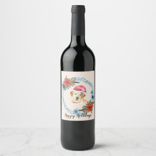 Santa Cap Yellow Lab Customizable Holiday Wine Label