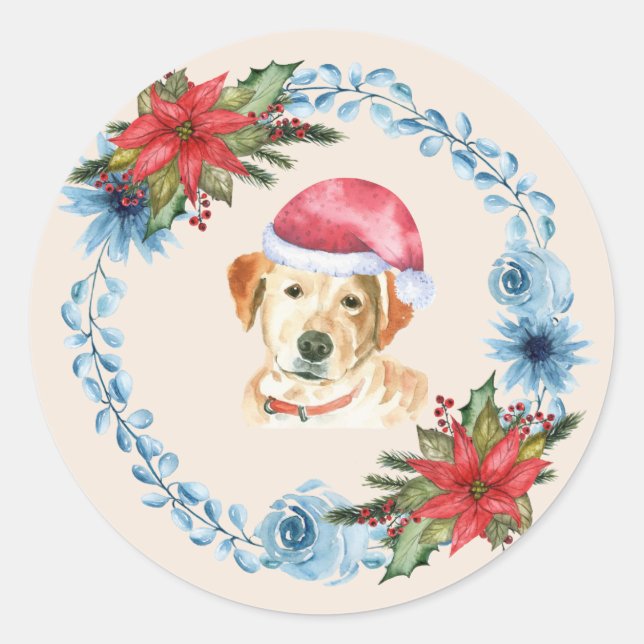 Santa Cap Yellow Lab Holiday Classic Round Sticker (Front)