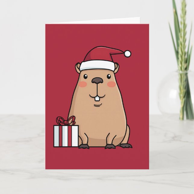 Santa Capybara Holiday Fun Card (Front)