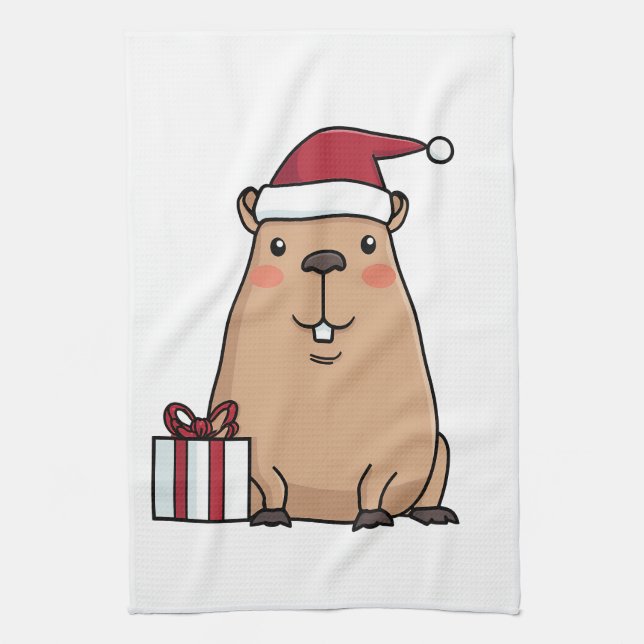 Santa Capybara Holiday Fun Tea Towel (Vertical)