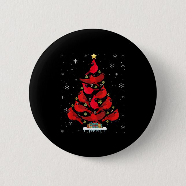 Santa Cardinal Bird Christmas Tree Christmas Light 6 Cm Round Badge (Front)
