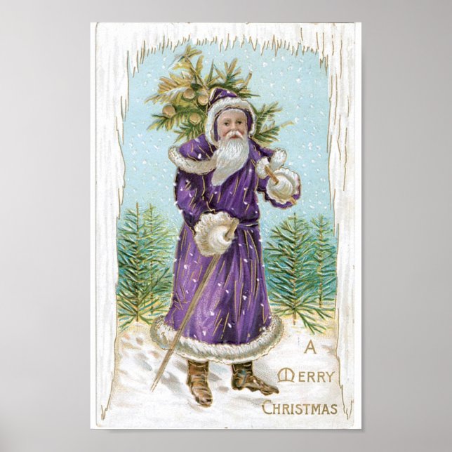 Santa carrying a Christmas Tree Poster (Front)