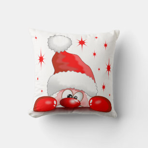 Santa Cartoon Cute Peeking Character © BluedarkArt Cushion