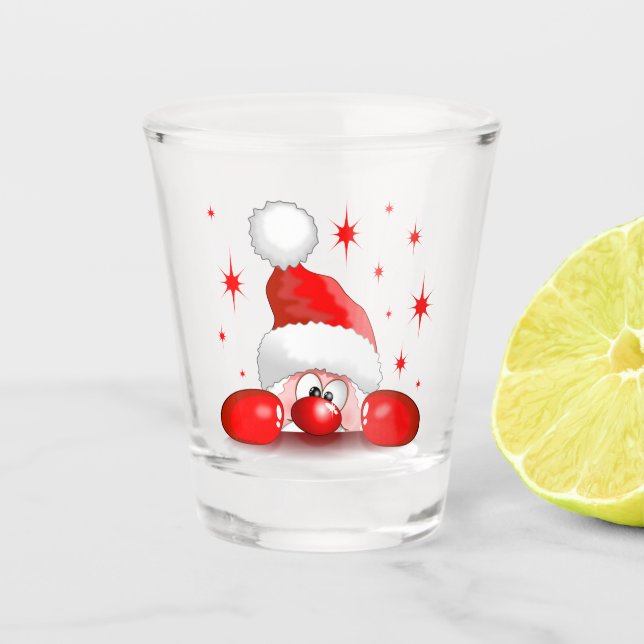 Santa Cartoon Cute Peeking Character © BluedarkArt Shot Glass (Front)