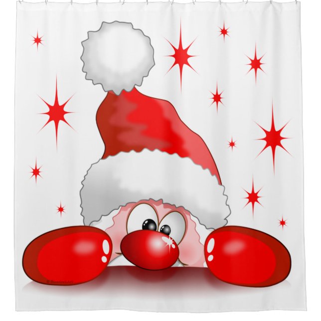 Santa Cartoon Cute Peeking Character © BluedarkArt Shower Curtain (Front)