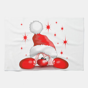 Santa Cartoon Cute Peeking Character © BluedarkArt Tea Towel