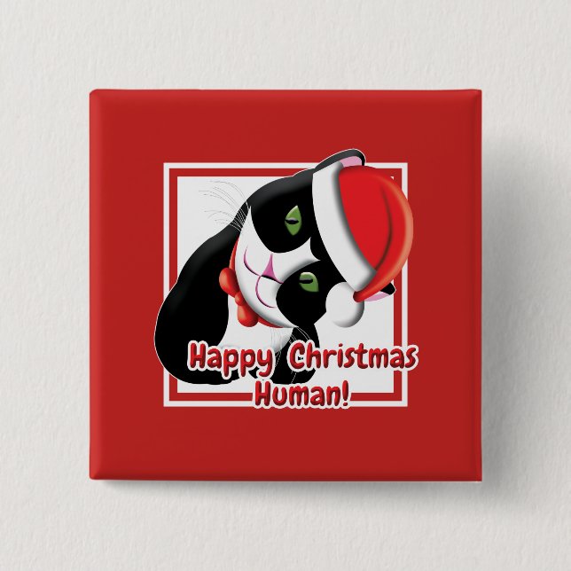 Santa Cat 15 Cm Square Badge (Front)
