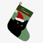 Santa Cat Black With Yellow Eyes Personalised