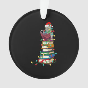 Santa Cat books christmas light tshirt funny Books Ornament